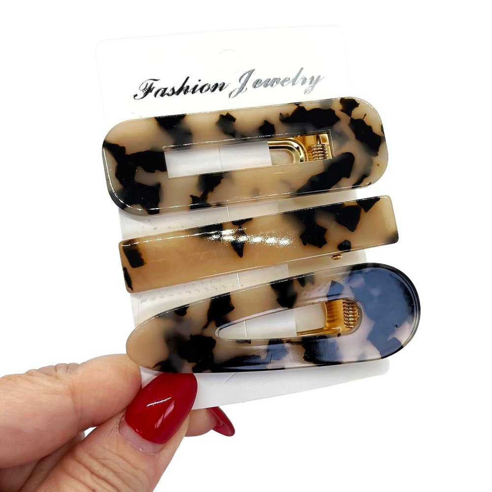 Italian Tortoise Acrylic Resin Hair Clips Set of 3